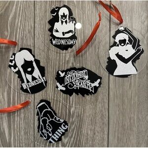 NWT WEDNESDAY acrylic Christmas ornaments set of 5